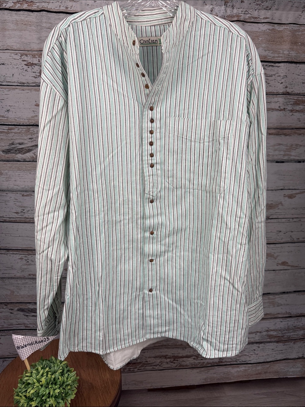 Civilian Irish cotton grandfather Striped Long-Sleeve Button Down Shirt